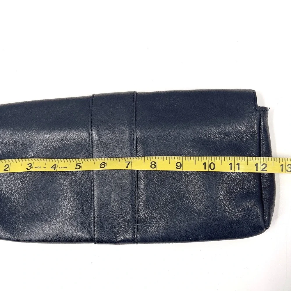 Vintage Black Leather Clutch Silver Buckle Pink Lining Y2K Moto Mod Evening Bag